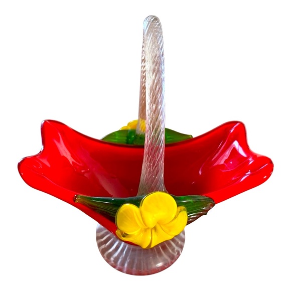 unknown Other - Red Art Flower Glass Basket